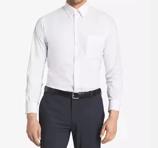 Men's casual white long-sleeved shirt, regular fit, 100% cotton.